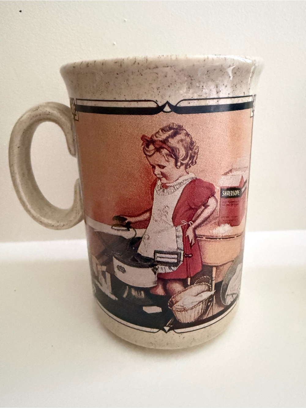 Beige Ceramic Watkins Mug Set with Retro Illustration Panels - Set of 4 - Picture 8 of 9